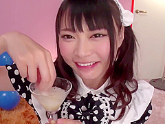 Airi Natsume Looking Sexy A In Maid Costume Drinks Cum From A Glass